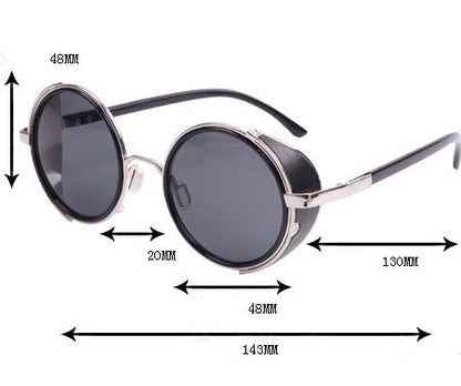 Lunettes de soleil steampunk rondes – Style rétro gothique victorien – Métal noir avec rivets – UV400 – Unisexe