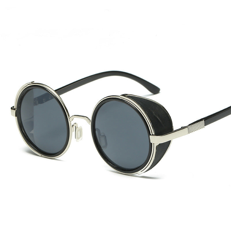 Lunettes de soleil steampunk rondes – Style rétro gothique victorien – Métal noir avec rivets – UV400 – Unisexe