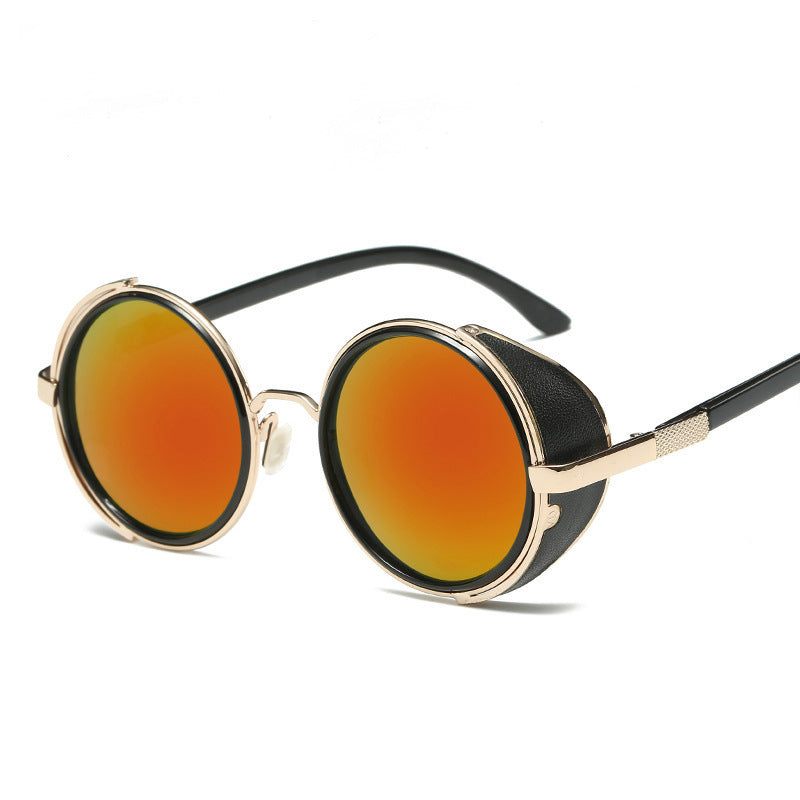 Lunettes de soleil steampunk rondes – Style rétro gothique victorien – Métal noir avec rivets – UV400 – Unisexe