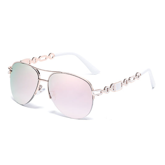 Lunettes de soleil femme aviateur – Verres miroir UV400, monture métallique surdimensionnée