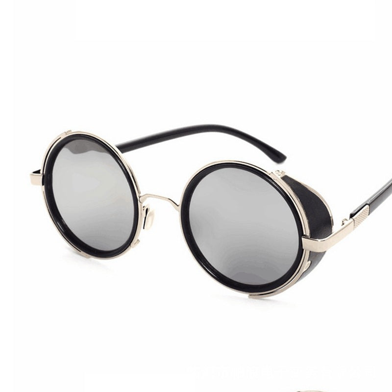 Lunettes de soleil steampunk rondes – Style rétro gothique victorien – Métal noir avec rivets – UV400 – Unisexe